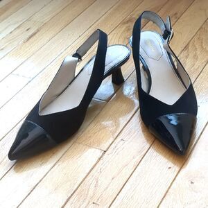 Liz Claiborne Black Pointed Slingback Kitten Heels, Size 9.5